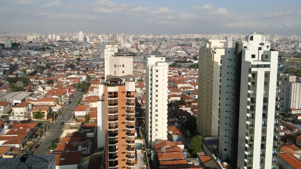 Sao Paulo skyline with high-rise buildings and dense urban neighborhood in Brazil.