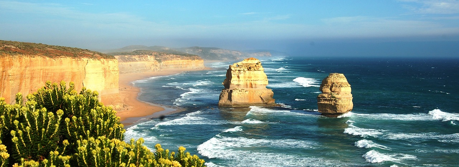 The Twelve Apostles limestone rock formations along the Great Ocean Road in Australia.